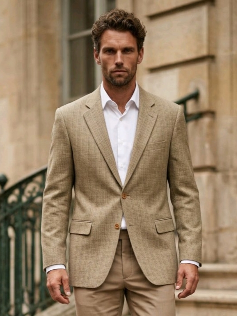 Roberto Zanieri Made in Italy, Tan/Beige Woven Wool/Silk Men's Sport Coat 42L